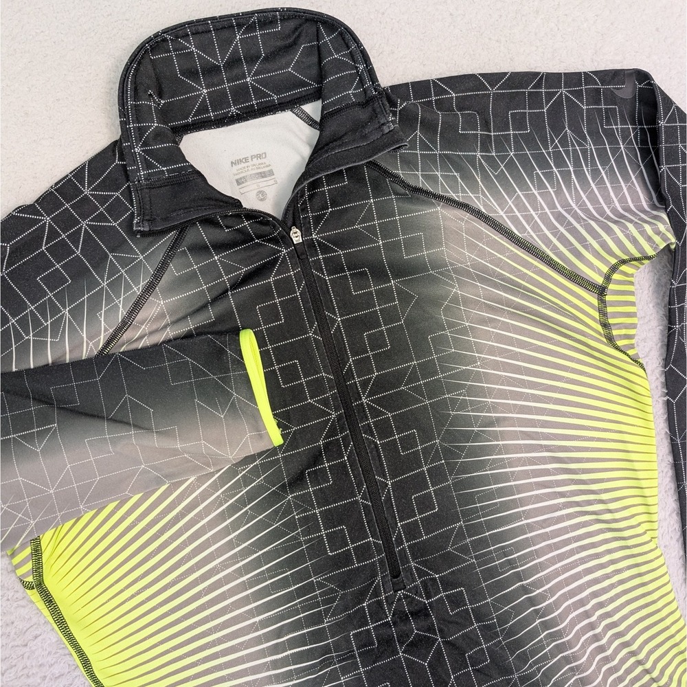 Nike Dri-Fit 1/2 Zip Pullover Shirt Black & Yellow Womens Size L Thumb Holes